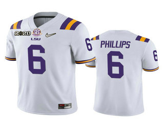 Men's LSU Bayou Bengals White 2020 premium Jacob Phillips #6 away