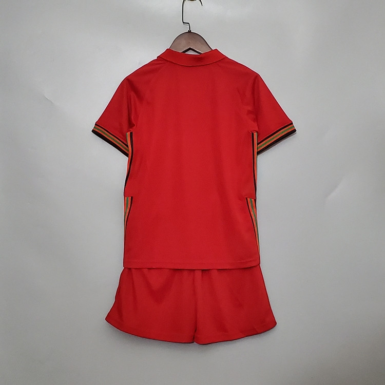 Breathable Kids Portugal Euro 2020 Home Red Soccer KitShirtShorts