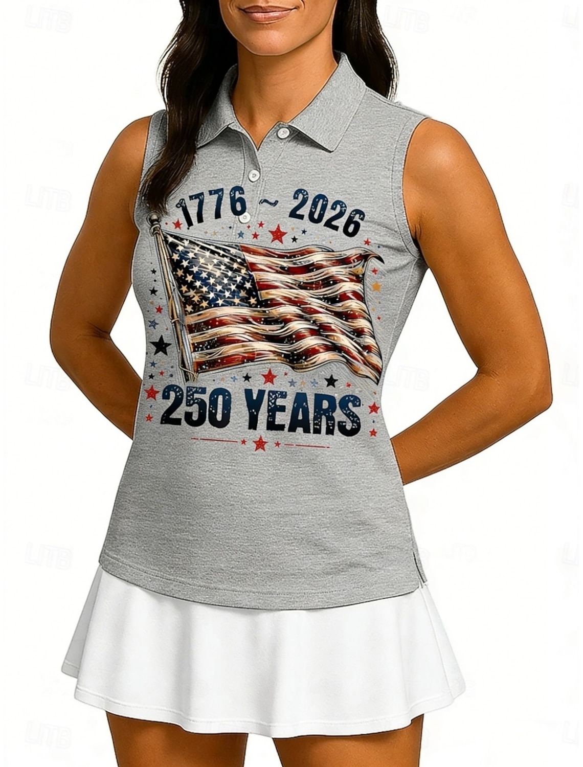 Independence Day America's 250th Anniversary Women's Graphic National Flag Athletic Shirt Tennis Polo Shirts Tank Tops Sleeveless Elastic Sweat-Wicking Breathable Tennis Golf Pickleball Shirt Collar