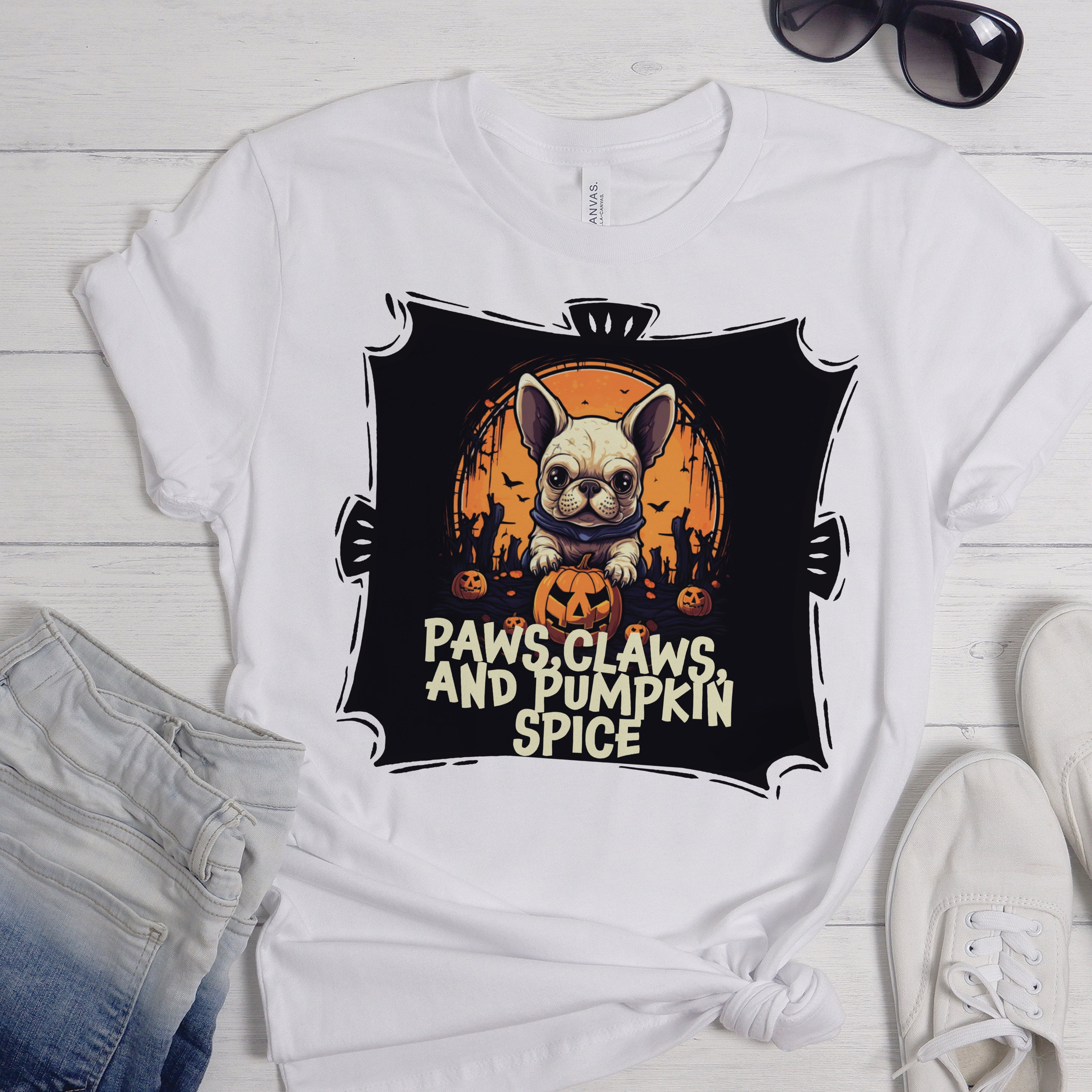 Street-Ready Frenchie Pumpkin Duo - Unisex T-shirt for Pet Enthusiasts