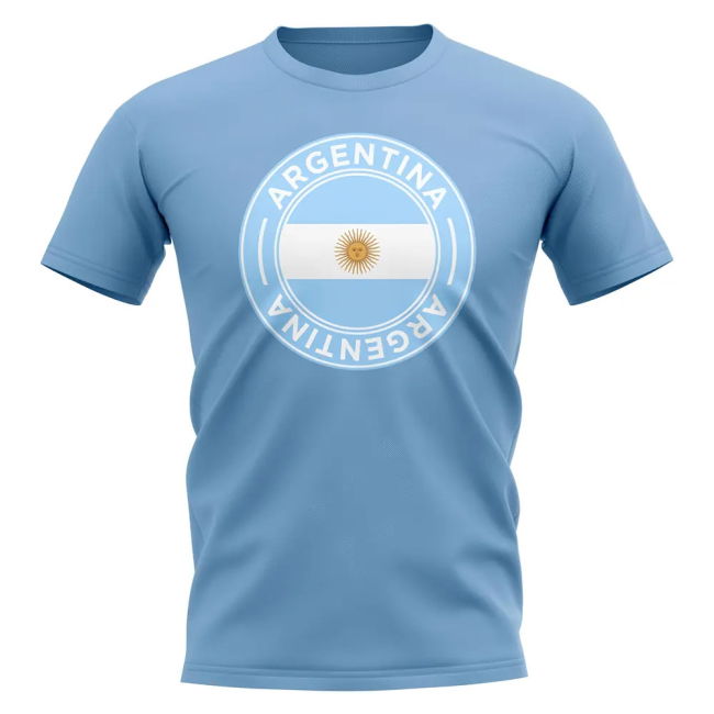 Top-Tier Exclusive-Design Argentina Football Badge T-Shirt (Sky)