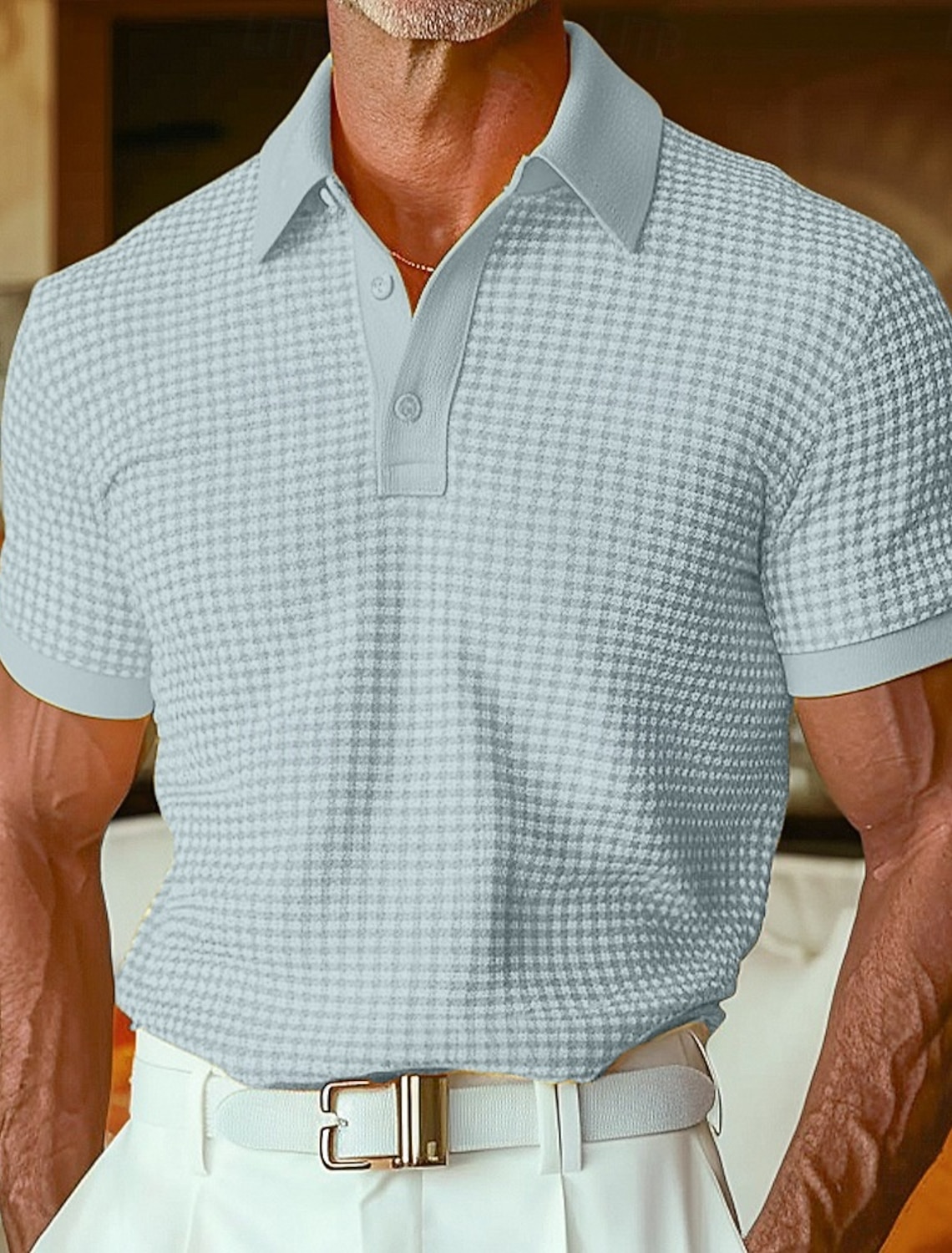 Men's Waffle Polo Shirts Textured Casual Holiday Lapel Ribbed Polo Collar Short Sleeve Fashion Basic Plain Buttons Soft Summer Spring Regular Fit White Yellow Burgundy Mint Green Green khaki Waffle