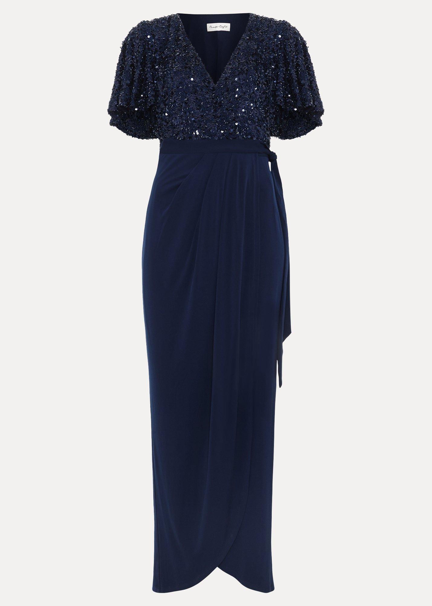 Petite Janessa Navy Sequin Wrap Maxi Dress