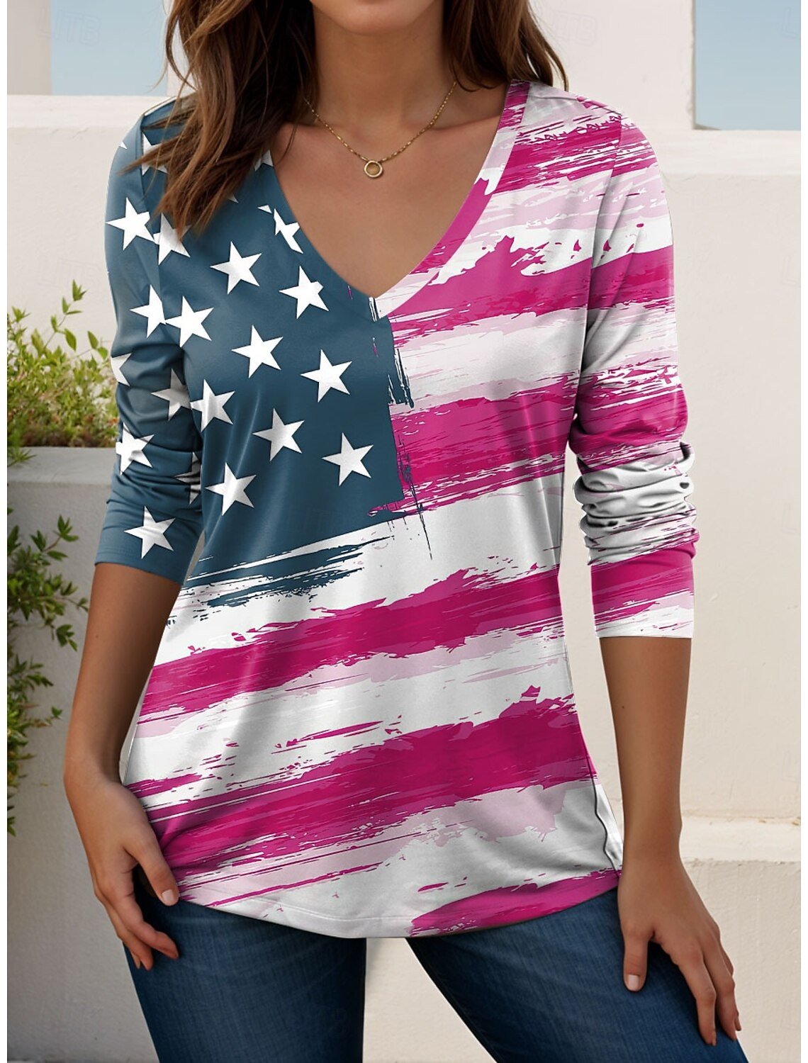 Independence Day PatrioticWomen's T Shirt Print Graphic Flag American Flag Stylish Classic Casual Long Sleeve Crew Neck Regular Tops Daily White Summer Spring