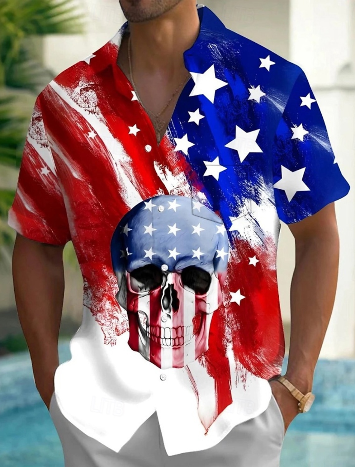Independence Day Men's American US Flag Patriotic Shirt Casual Shirt Cuban Collar Shirt Short Sleeve Army Militray Holiday Streetwear Summer Spring Stand Collar Camp