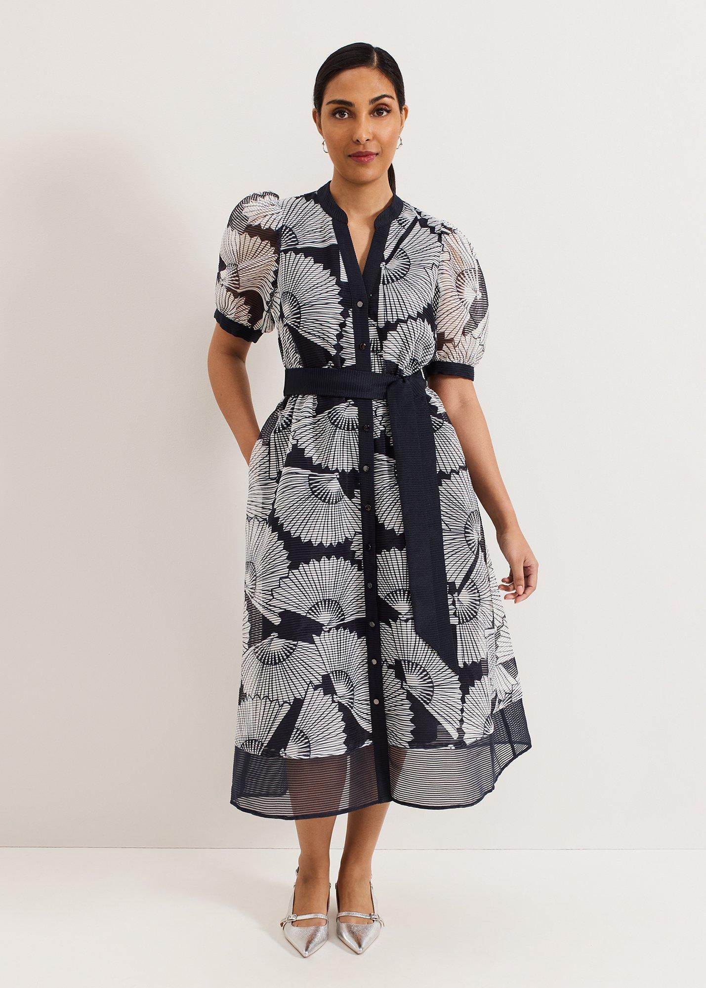 Petite Skylar Navy Print Midi Dress