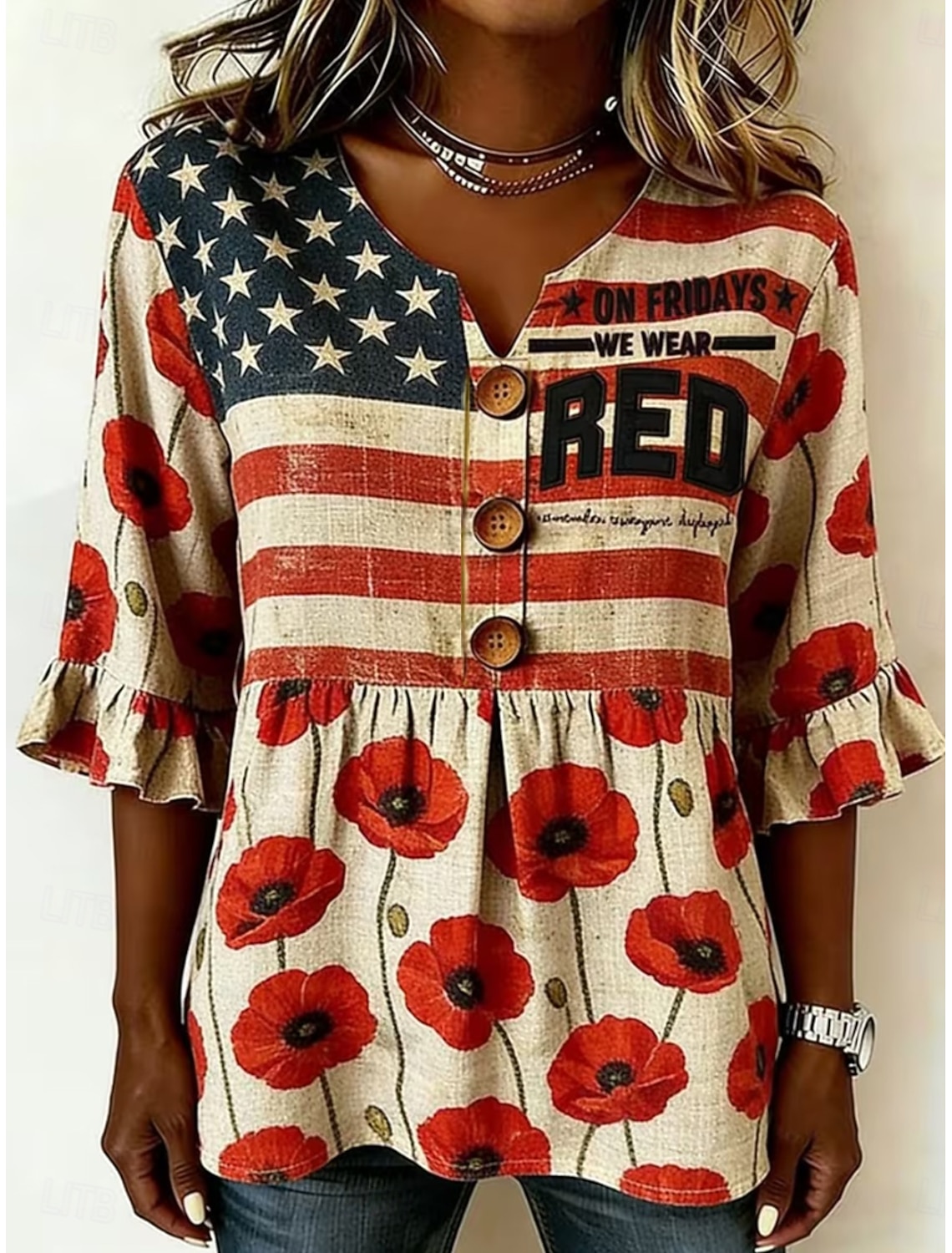 American Independence Day Women's Shirt Graphic USA American Flag Vintage Stylish Long Sleeve V Neck Long Tops Casual Daily Holiday Blue White Red Red / Blue Summer Spring
