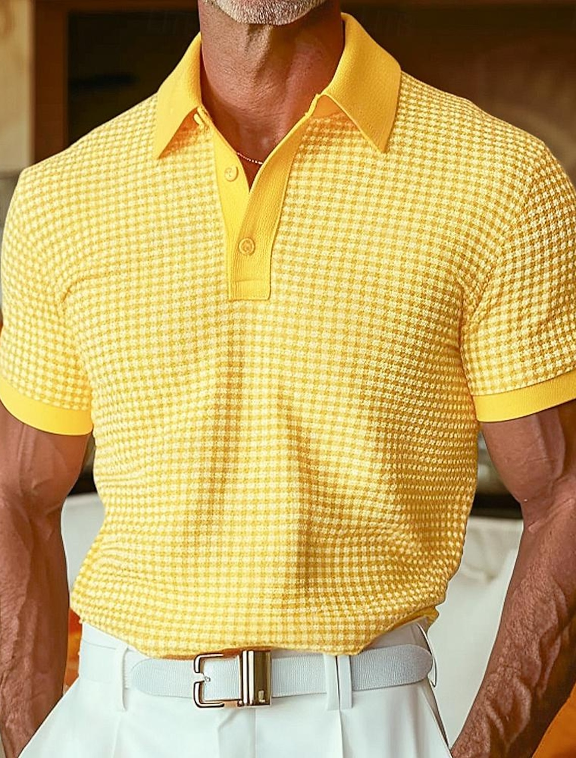 Men's Waffle Polo Shirts Textured Casual Holiday Lapel Ribbed Polo Collar Short Sleeve Fashion Basic Plain Buttons Soft Summer Spring Regular Fit White Yellow Burgundy Mint Green Green khaki Waffle