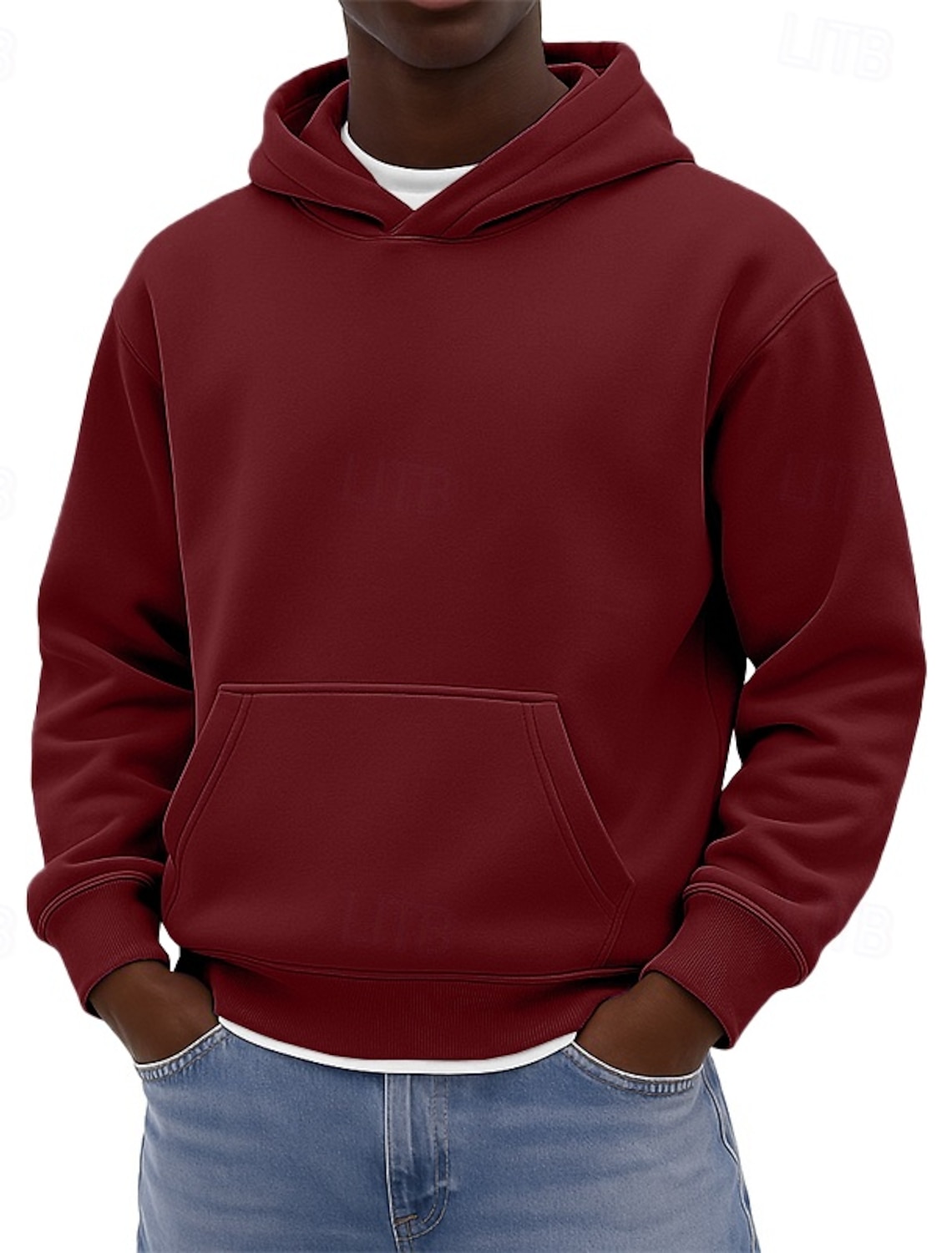 Men's Hoodie Pullover Black White Burgundy Navy Blue Royal Hooded