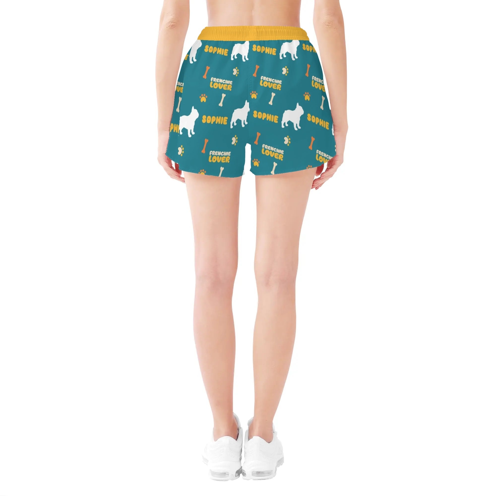 Custom Women's Beach Shorts with French Bulldog Name