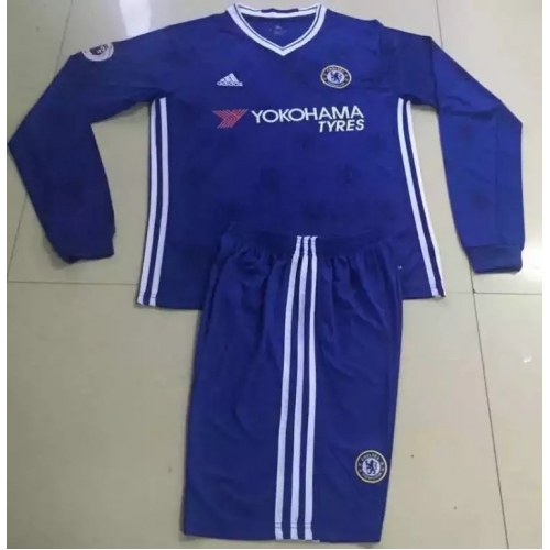 Premium Quality Kids Chelsea LS Home 201617 Soccer KitsShirtShorts