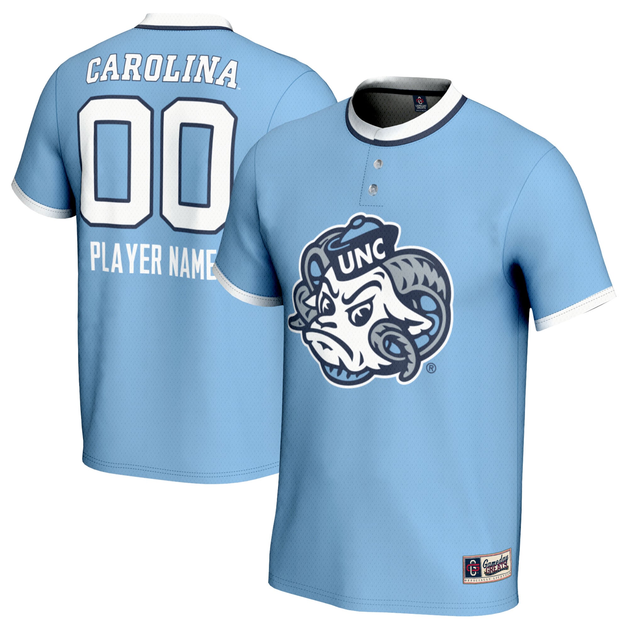 [NJP] North Carolina Tar Heels GameDay Greats Unisex NIL Pick-A-Player Lightweight Softball Mascot Jersey - Carolina Blue