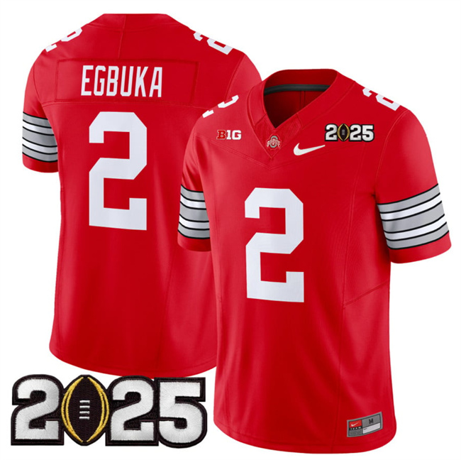 Men's OSU Buckeyes Red 2025 game day Emeka Egbuka #2 durabl Jersey