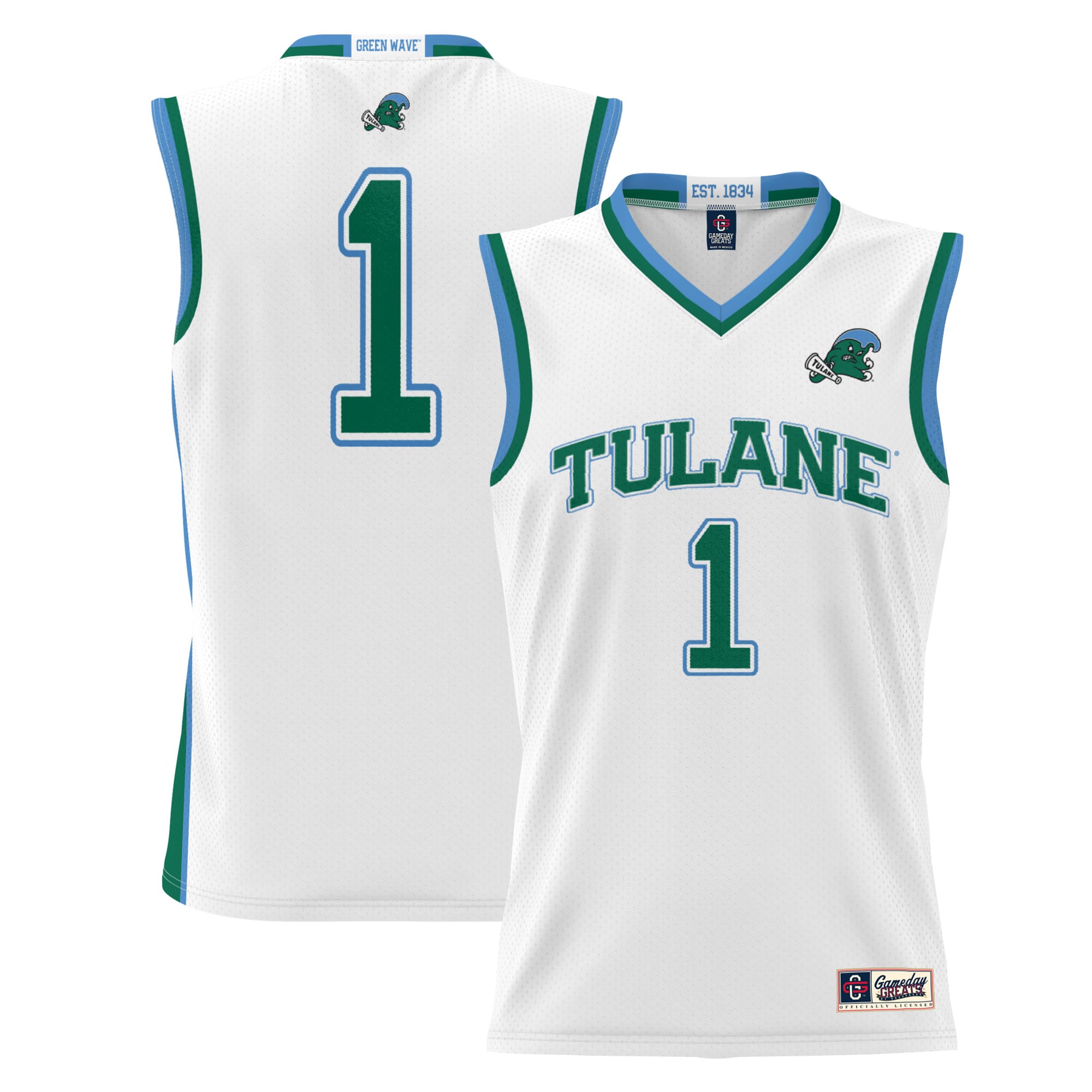 #1 Tulane Green Wave GameDay Greats Lightweight Basketball Jersey - White