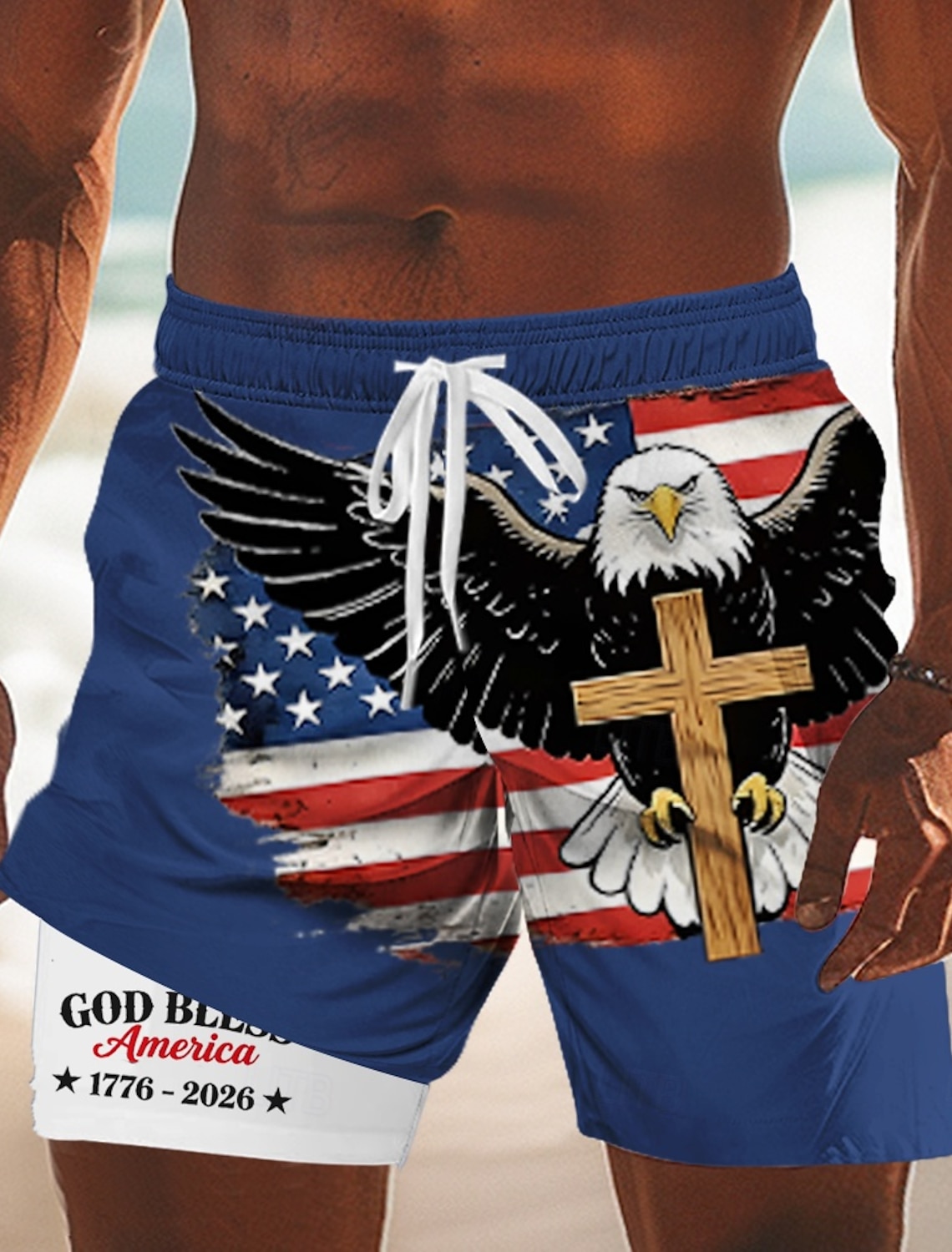 Men's 4th of July U.S. 250th Anniversary US Flag Lined Shorts 2 in 1 Board Shorts Swim Shorts Mid Waist Patriotic Holiday Side Pockets With Compression Liner Elastic Drawstring Waist Designer