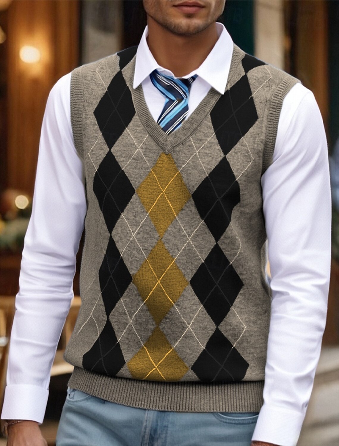 Men's Sweater Vest Dress Pullover Jumper Knit Ribbed Regular Tops