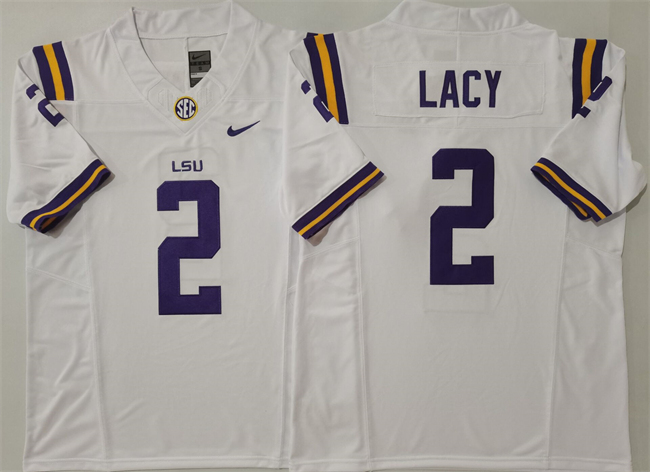 Men's LSU Bayou Bengals White 2024 stitched Kyren Lacy #2 away jersey