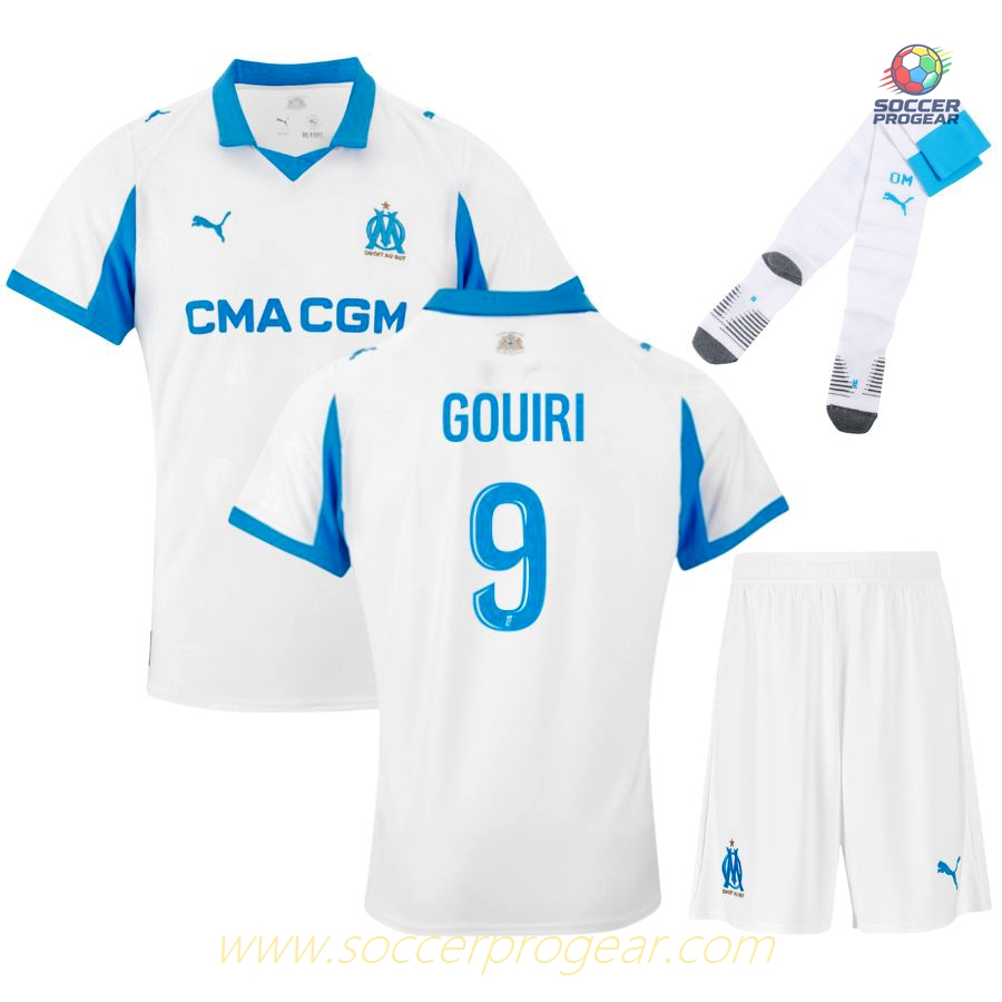 OM Ligue 1 Uber Eats Home Youth Football Kit Football Jersey 2025-2026 Season Gouiri
