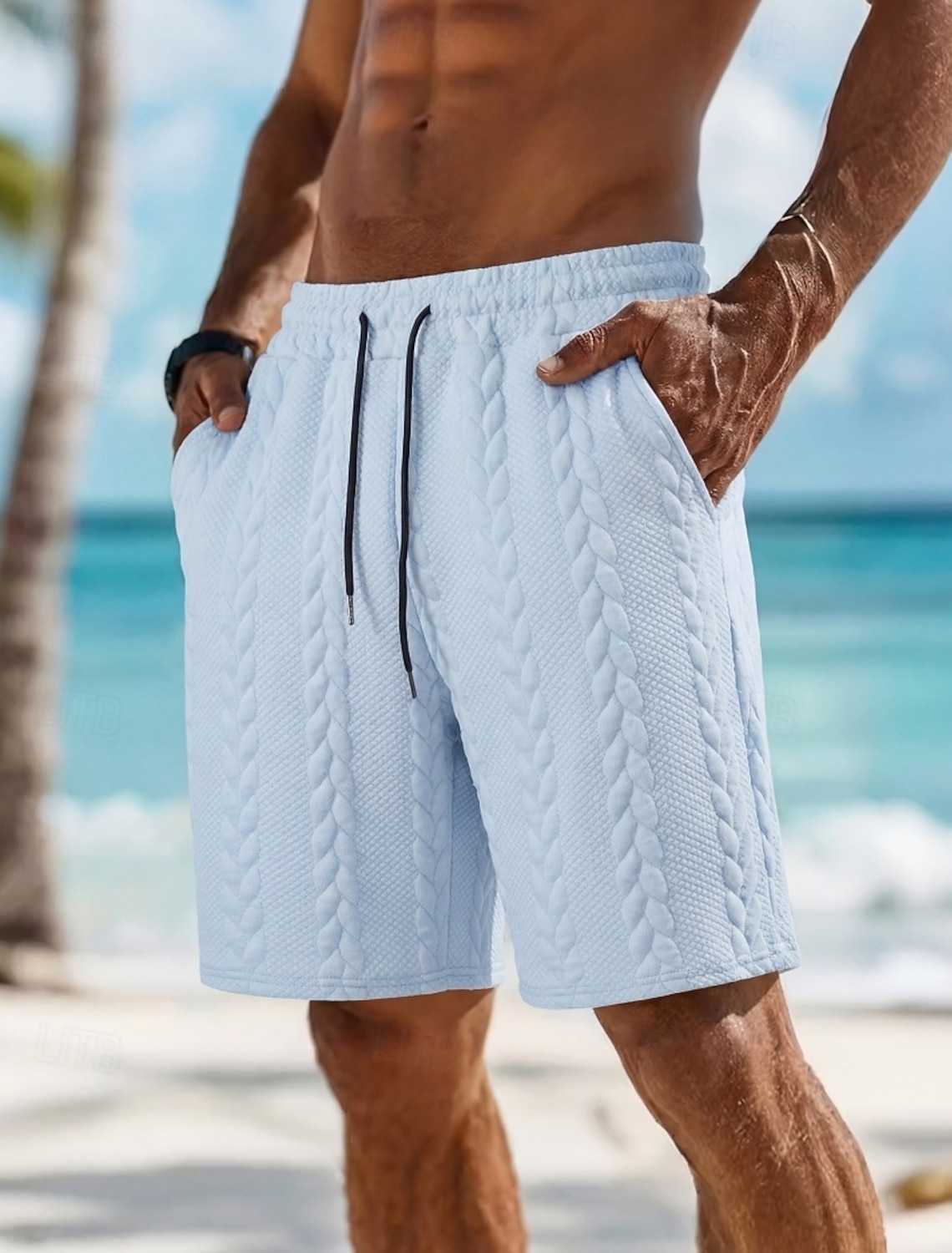 Men's Shorts Summer Shorts Beach Shorts Casual Shorts Jacquard Pocket Elastic Waist Plain Comfort Breathable Knee Length Casual Outdoor Beach Vacation Fashion Khaki Black Micro-elastic