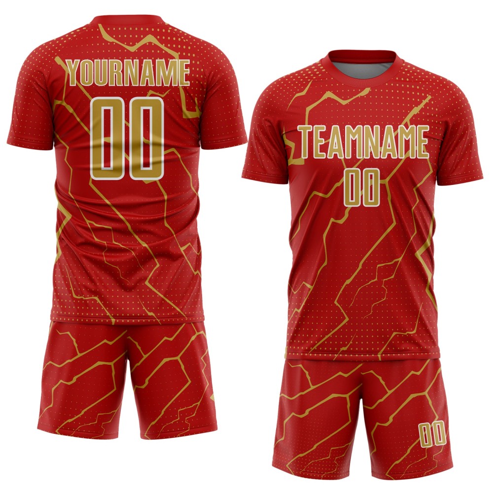 Lightning Custom Jersey Soccer Uniform Gold-White Old Red Sports Sublimation