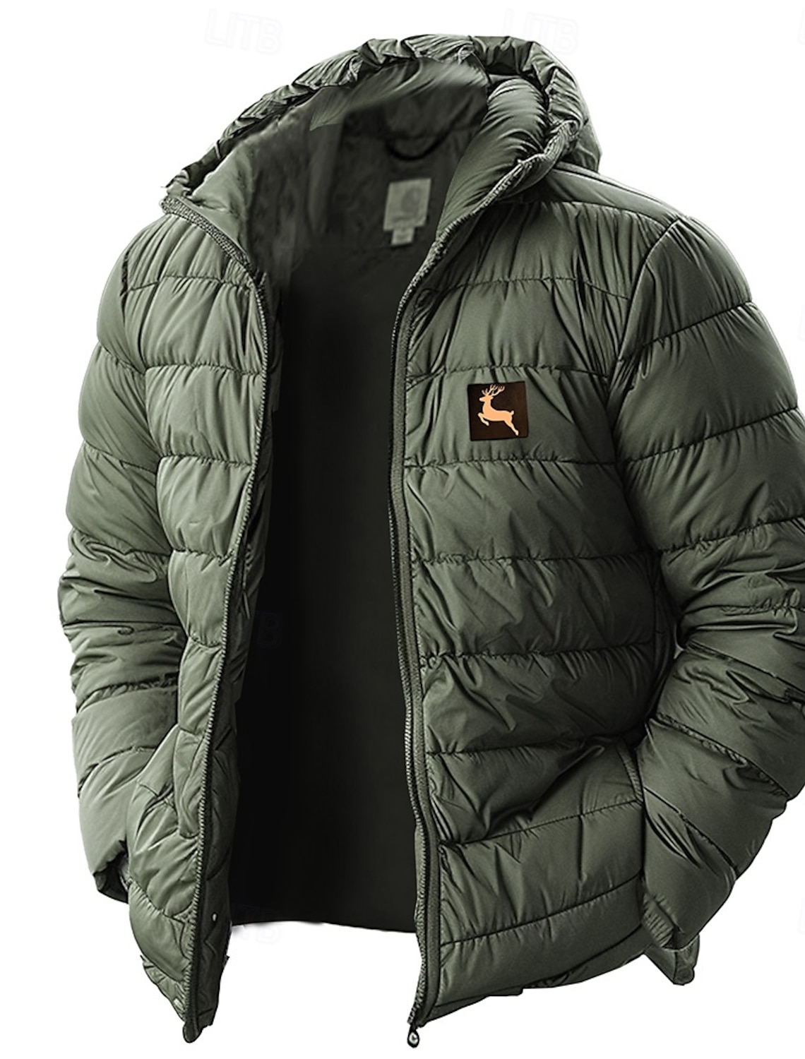 Men's Graphic Reindeer Christmas Down Jacket Puffer Jacket Waterproof Lightweight Casual Outdoor Daily Holiday Print Fall Winter Hooded Long Sleeve Red Royal Blue Army Green