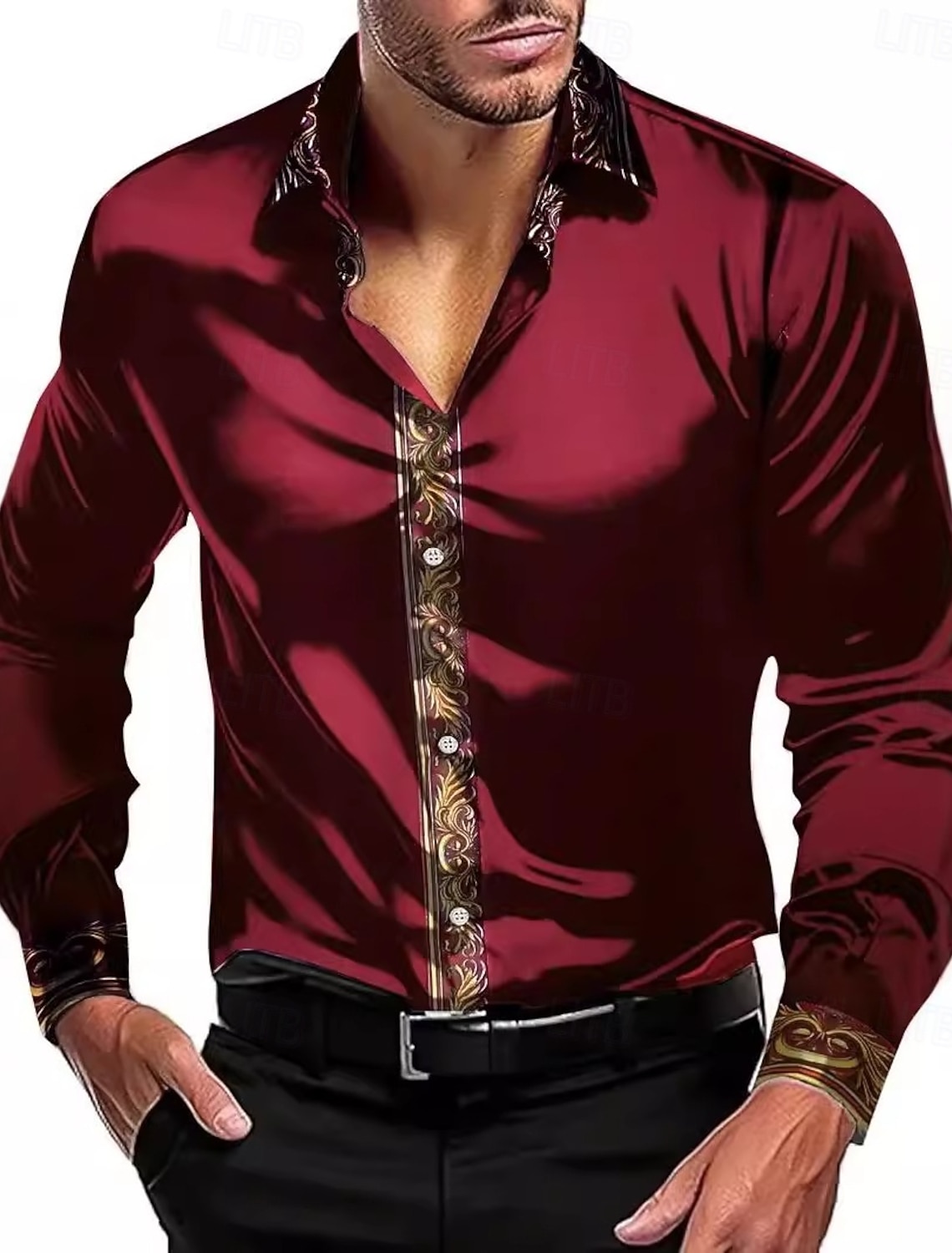 Men's Shirt Silk Like Satin Shirt Dress Shirt Casual Shirt Button Up Shirt Plain Formal Wedding Black White Red Blue Long Sleeve Lapel All Seasons Clothing Apparel