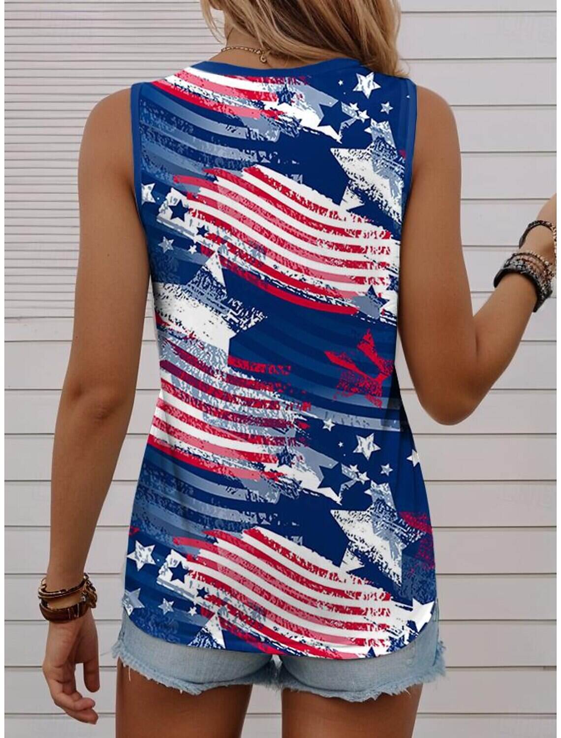 Women's Tank Top Vest Casual Independence Day Print Sleeveless Regular Tops Crew Neck Summer