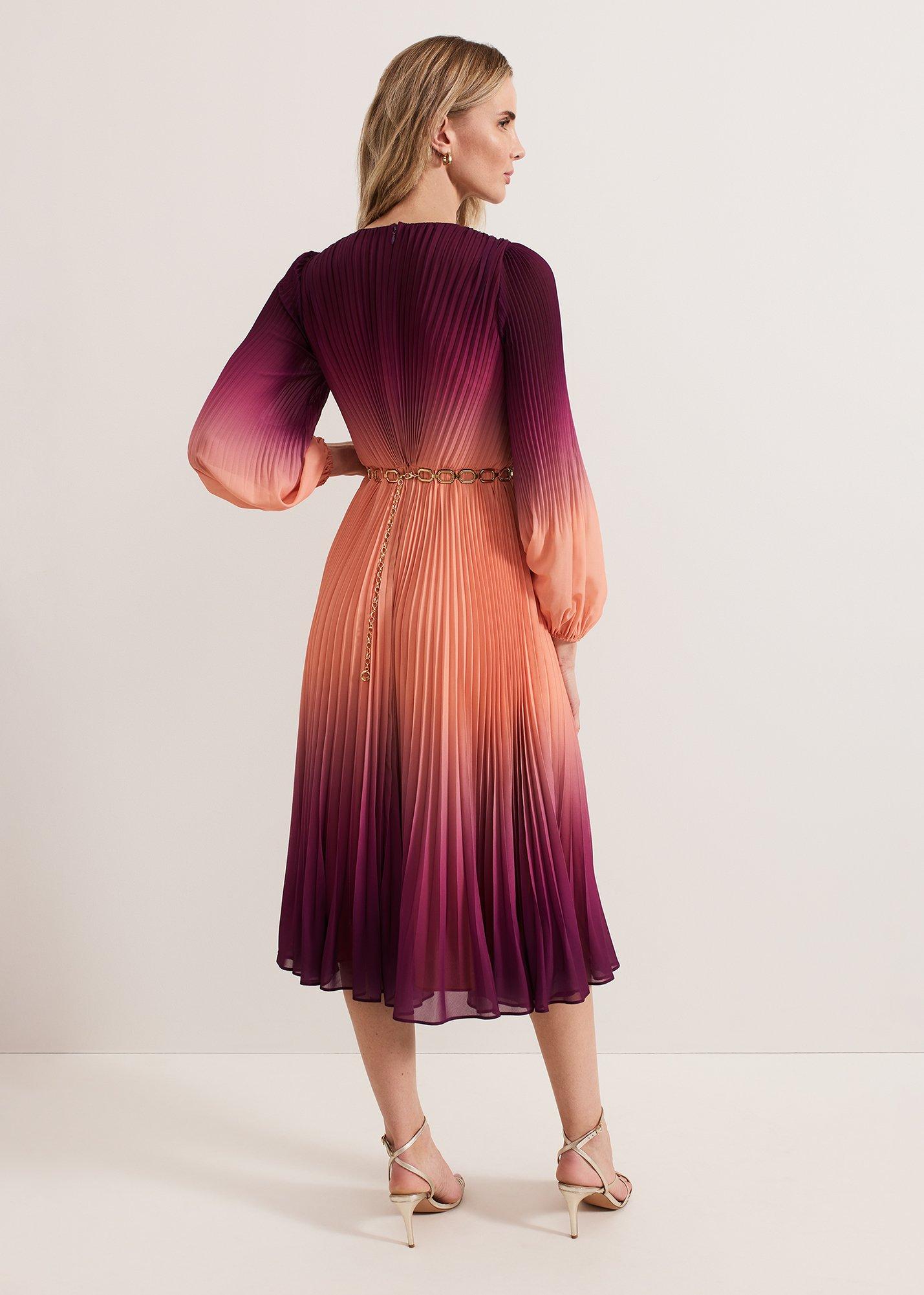 Mira Ombre Button Detail Pleat Dress