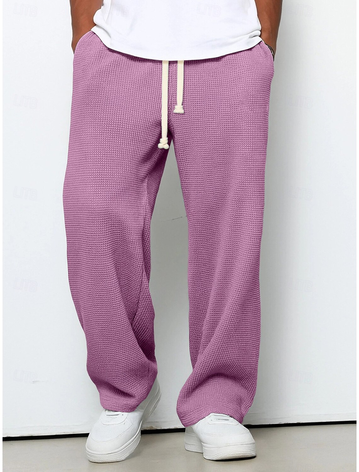 Men's Straight Leg Sweatpants Waffle Pants Drawstring Lattice