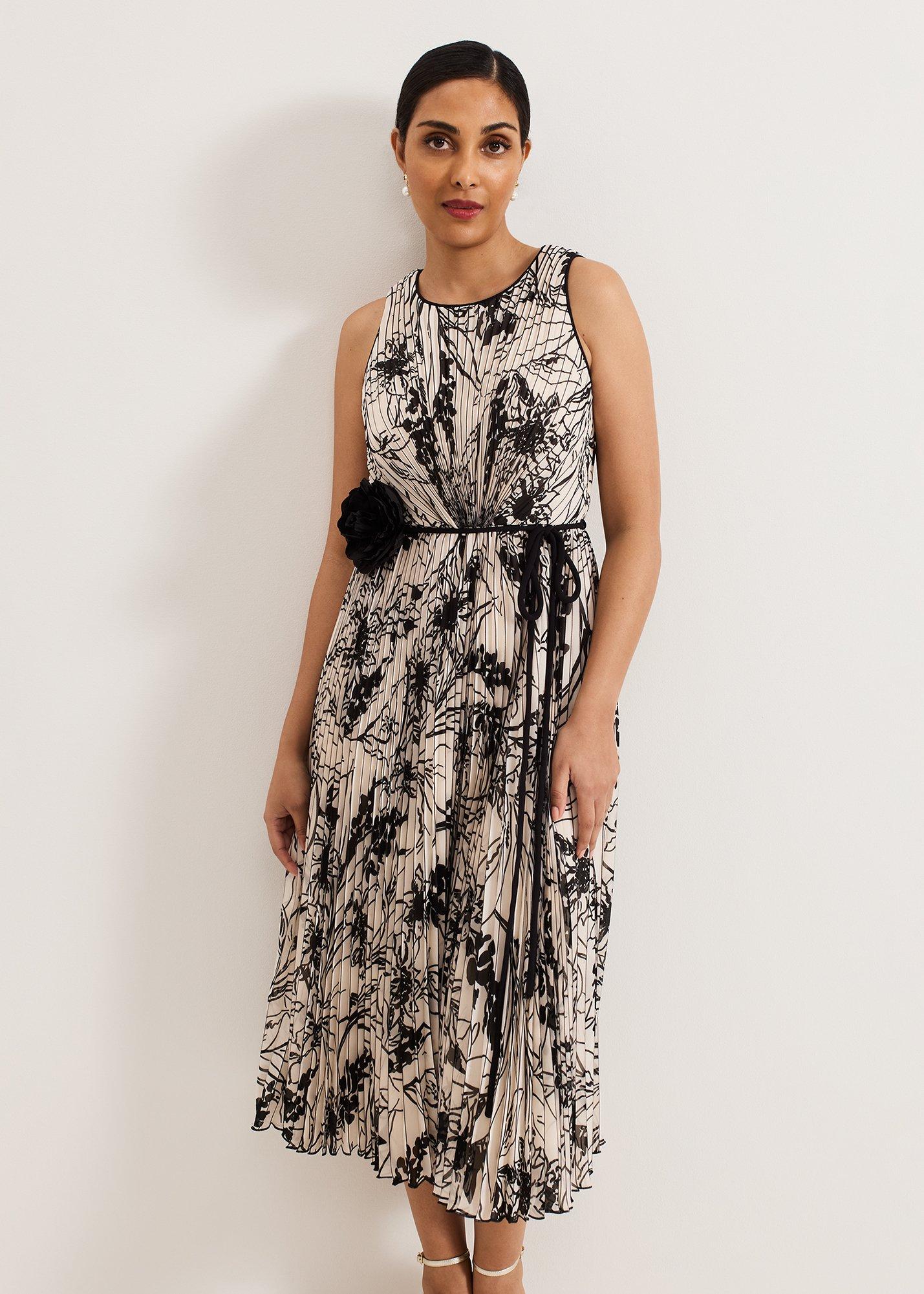 Petite Sandra Printed Pleat Midi Dress