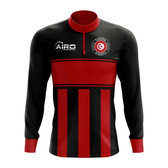 Tunisia Concept Football Half Zip Midlayer Top (Black-Red)