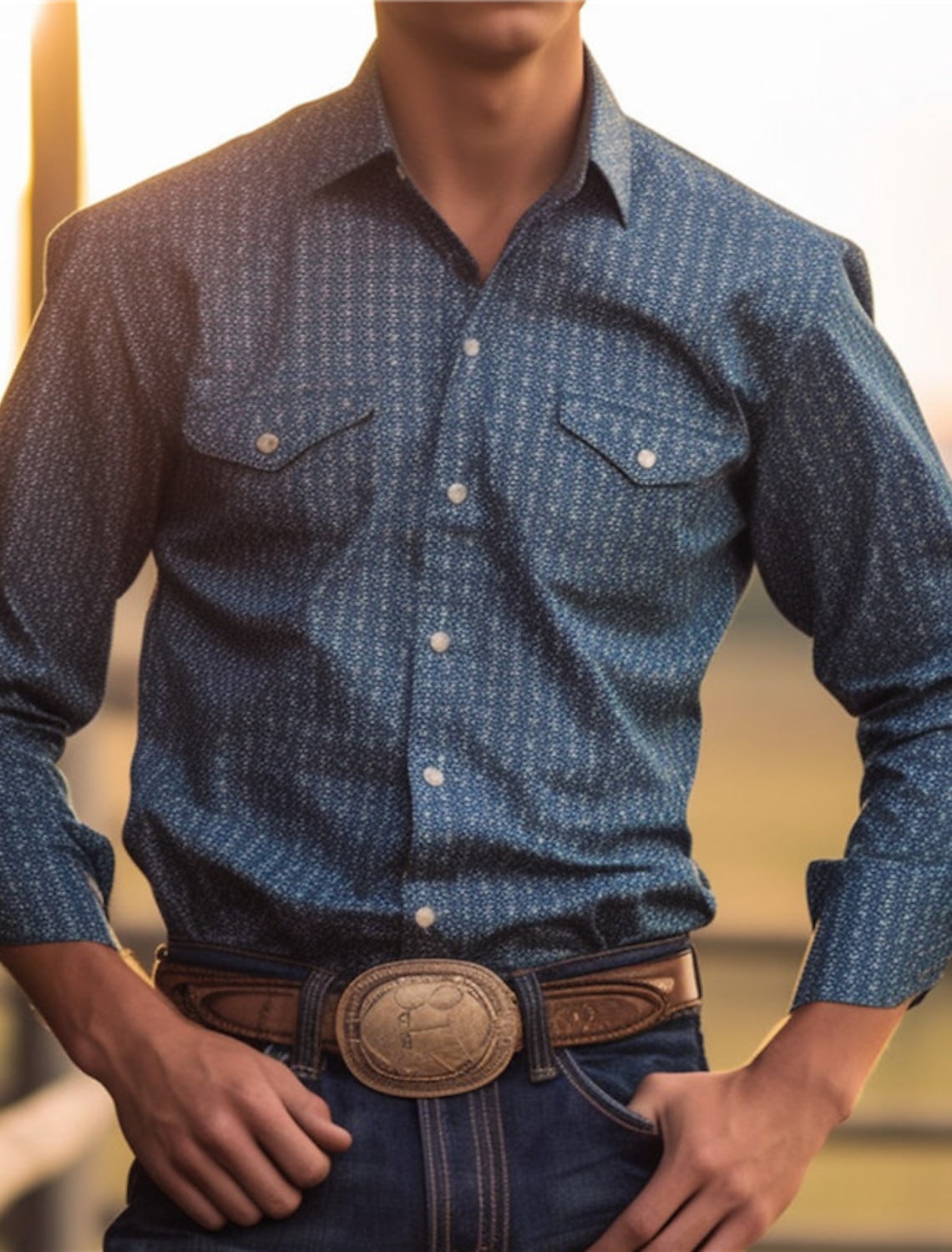 Men's Cowboy Western Shirt Button Up Shirt Cowboy Shirt Long Sleeve Vintage Western Style Daily Wear Spring Fall & Winter Turndown Collared Shirts 3D Print Front Pocket Blue Yellow Khaki
