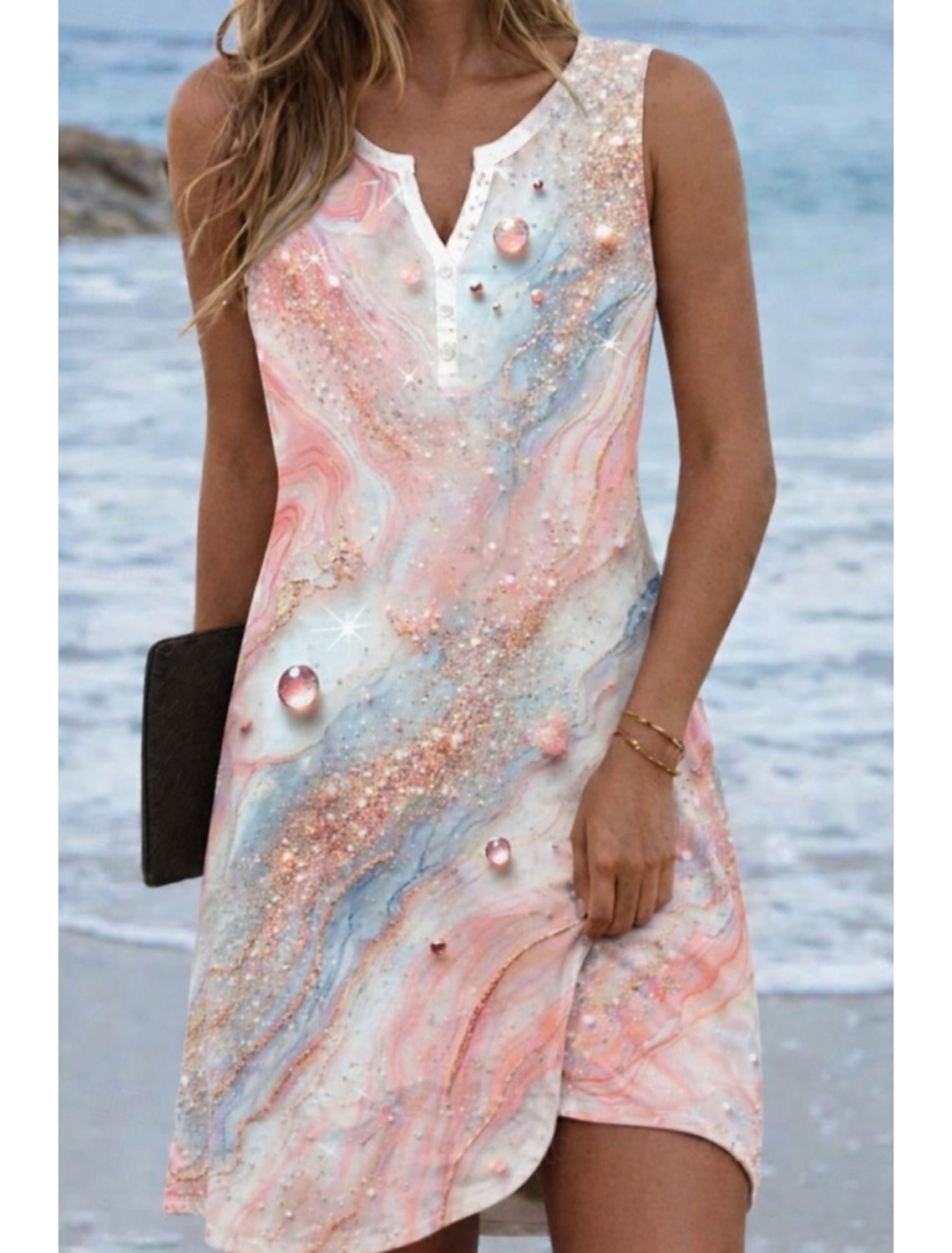 Women's Mini Dress Sundress Summer Dress Vacation Casual Daily Beach Holiday Regular Fit Graphic Tie Dye Abstract Sleeveless V Neck Blue Black Orange Summer Spring