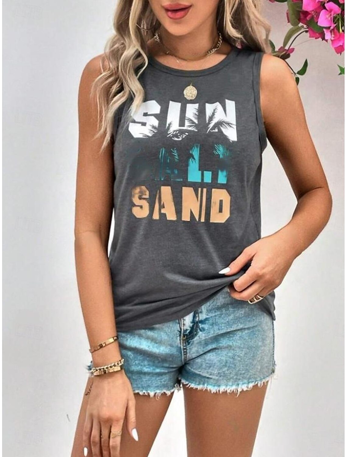 Women's Tank Top Vest Vacation Tropical Fashion Letter Print Sleeveless Regular Tops Crew Neck Casual Summer