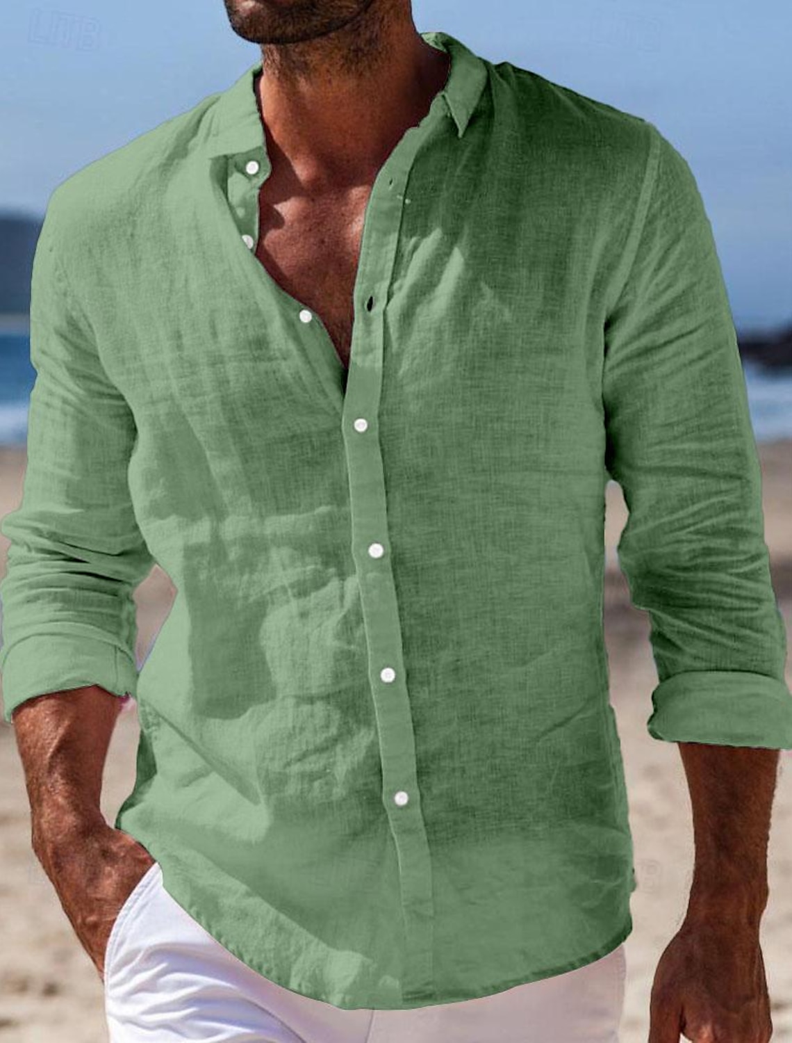 Men's Shirt Linen Summer Beach Wear Button Up Plain Vacation Casual #1