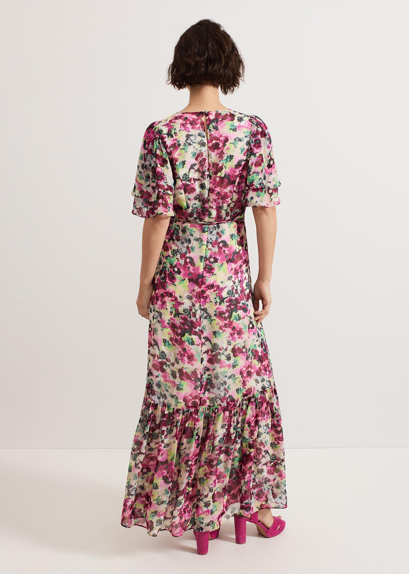 Violet Floral Ruffle Maxi Dress
