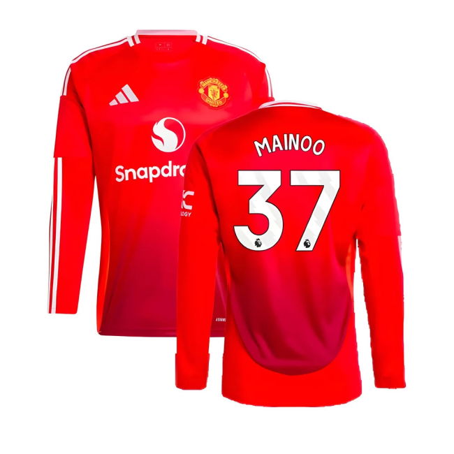 2024-2025 Man Utd Long Sleeve Home Kit (Mainoo 37)