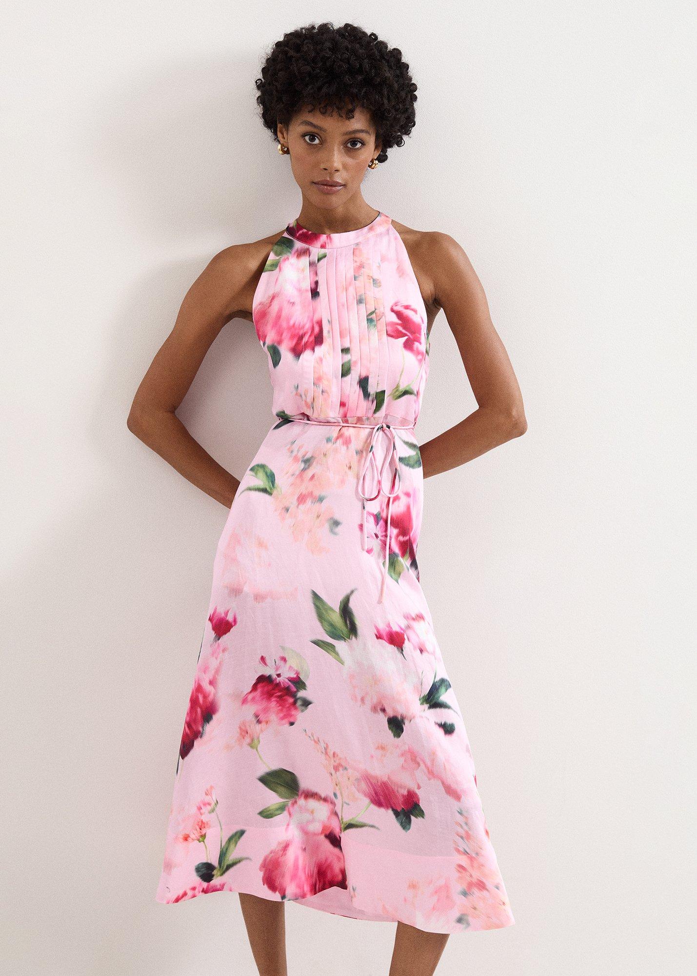 Petite Bethany Pink Floral Midi Dress