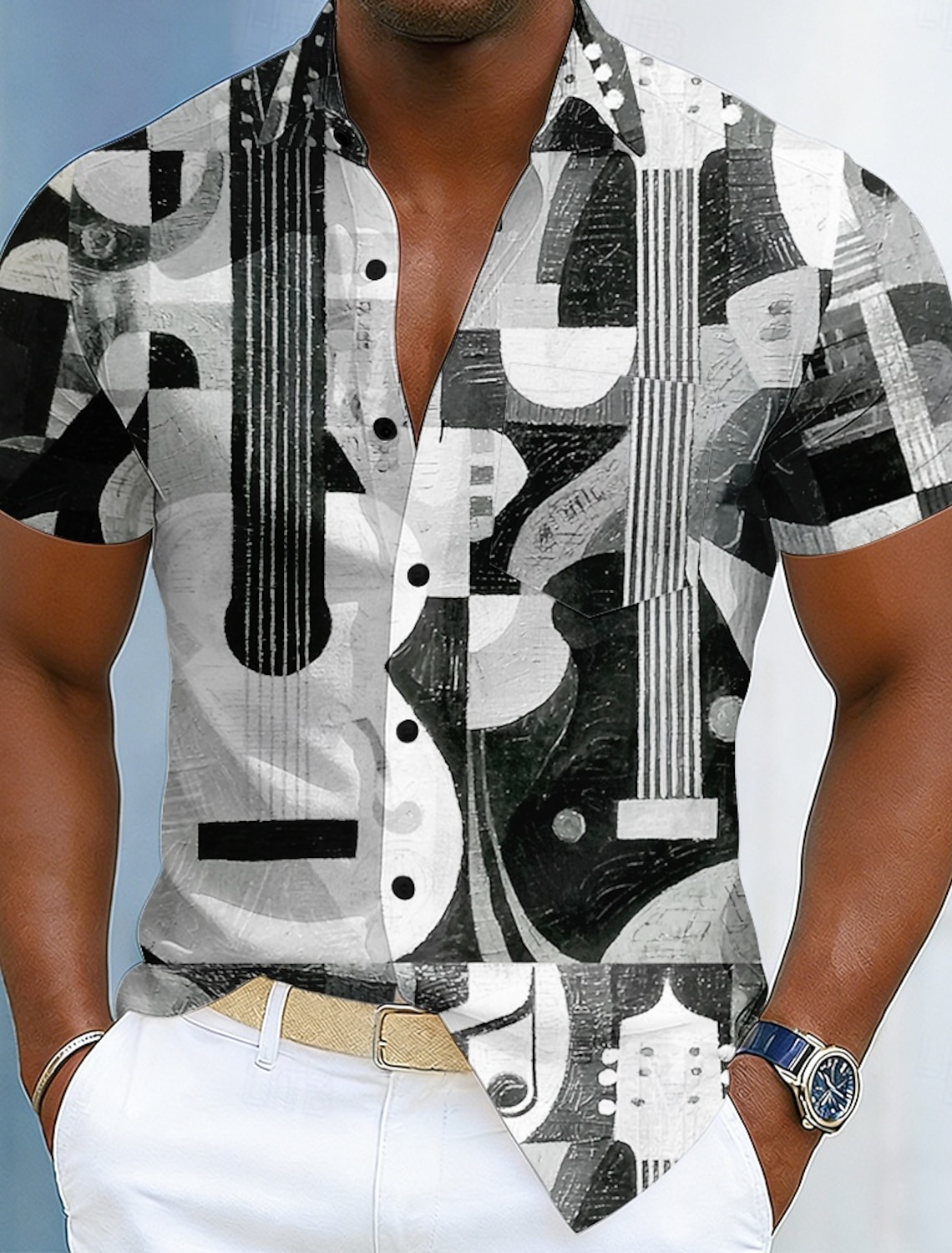 Men's Music Notes Shirt Summer Shirt Button Up Shirt Short Sleeve Vintage Daily Music Festival Holiday Summer Spring Turndown 3D Print Front One Pocket Linen Like Shirt Black 1 Black