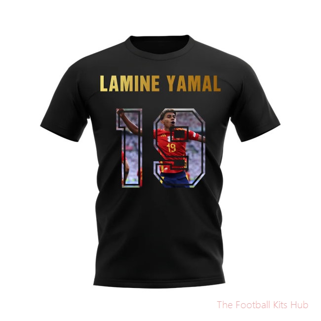Lamine Yamal Name And Number Spain T-Shirt (Black)