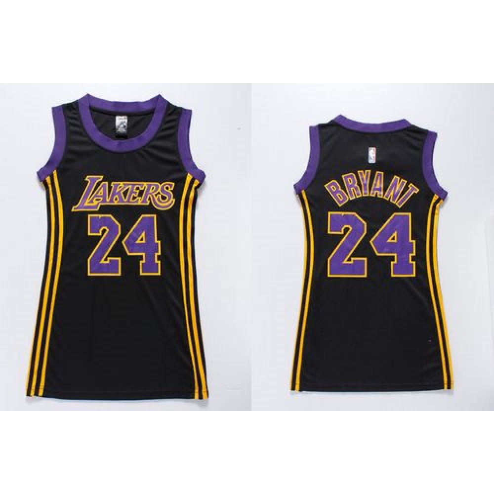 Lakers #24 Kobe Bryant Black(Purple No.) Women's Dress Stitched NBA Jersey