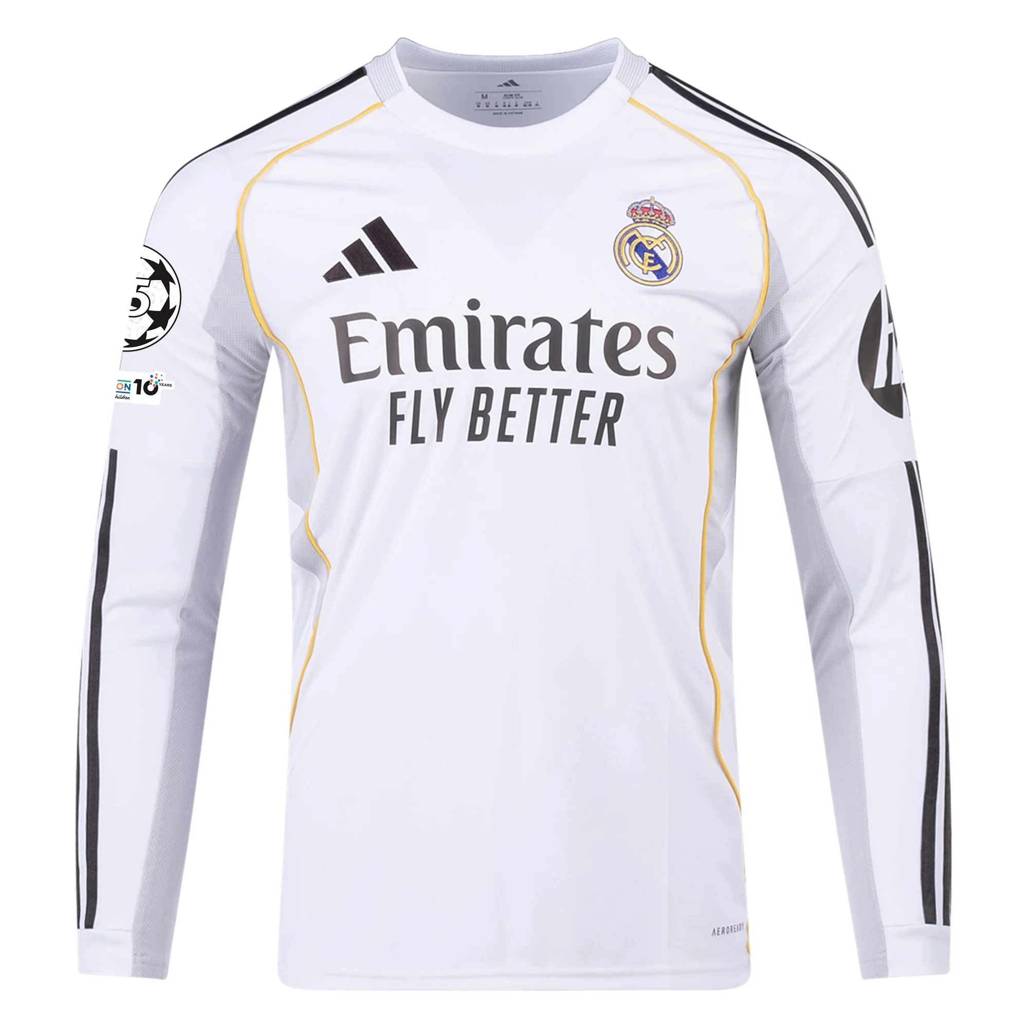 adidas Real Madrid Valverde Long Sleeve Home Jersey w/ Champions League Patches 25/26 (White)