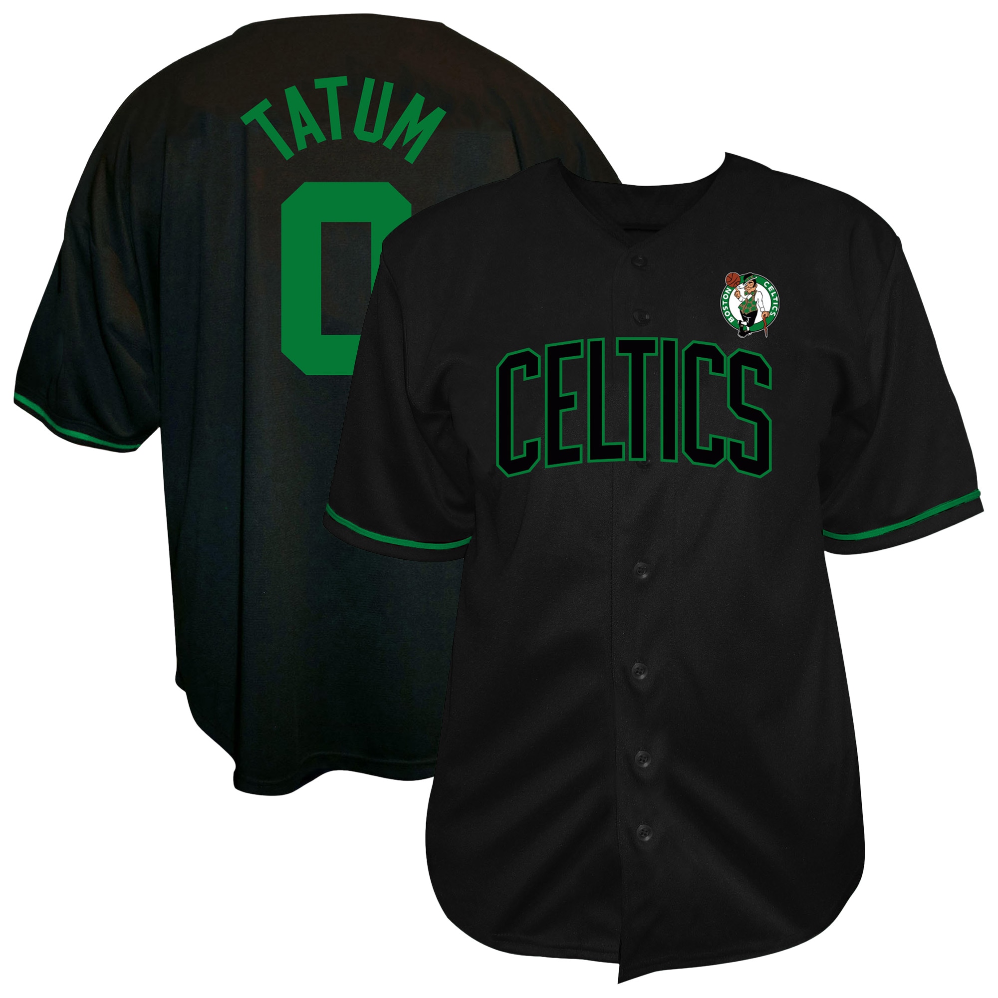 [LK] Jayson Tatum #0 Boston Celtics Profile Big & Tall Name & Number Button-Up Jersey - Black