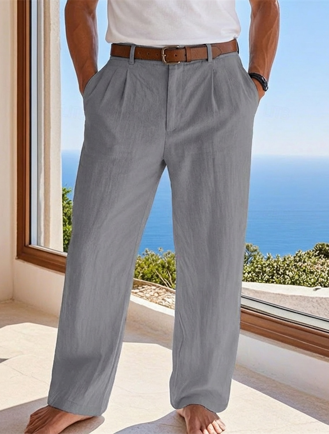 Men's Cotton Linen Pants Trousers Summer Pants Baggy Pants Beach Pants Pocket Solid Color Comfort Breathable Full Length Casual Daily Outdoor Vacation Fashion Blue Black Inelastic