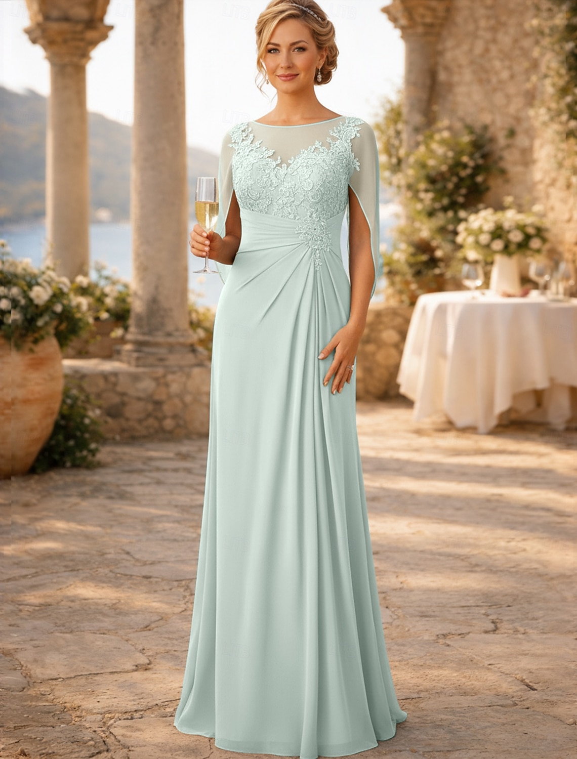 Sheath Column Floor Length Wedding Guest Dress Formal Dresses Evening Gown Mother of the Bride Dress Sleeveless Crew Neck Elegant Wedding Guest Engagement Party Chiffon with Appliques Ruching