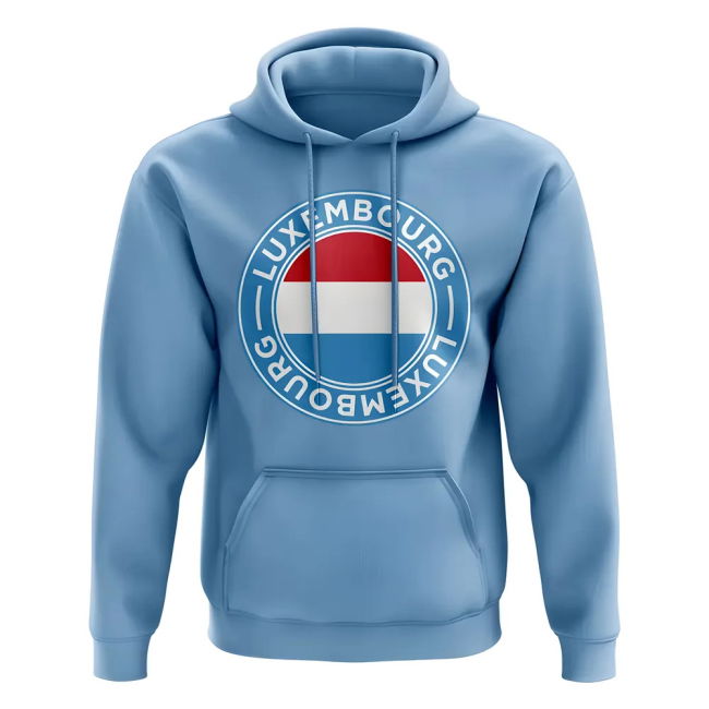 Luxembourg Football Badge Hoodie (Sky) Authentic Quality