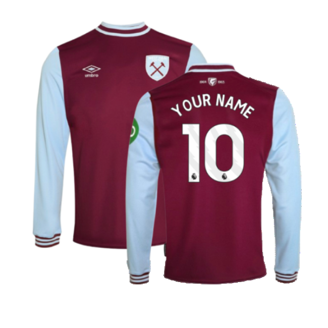 West Ham Long Sleeve official style Home Shirt 2024-2025 (Children