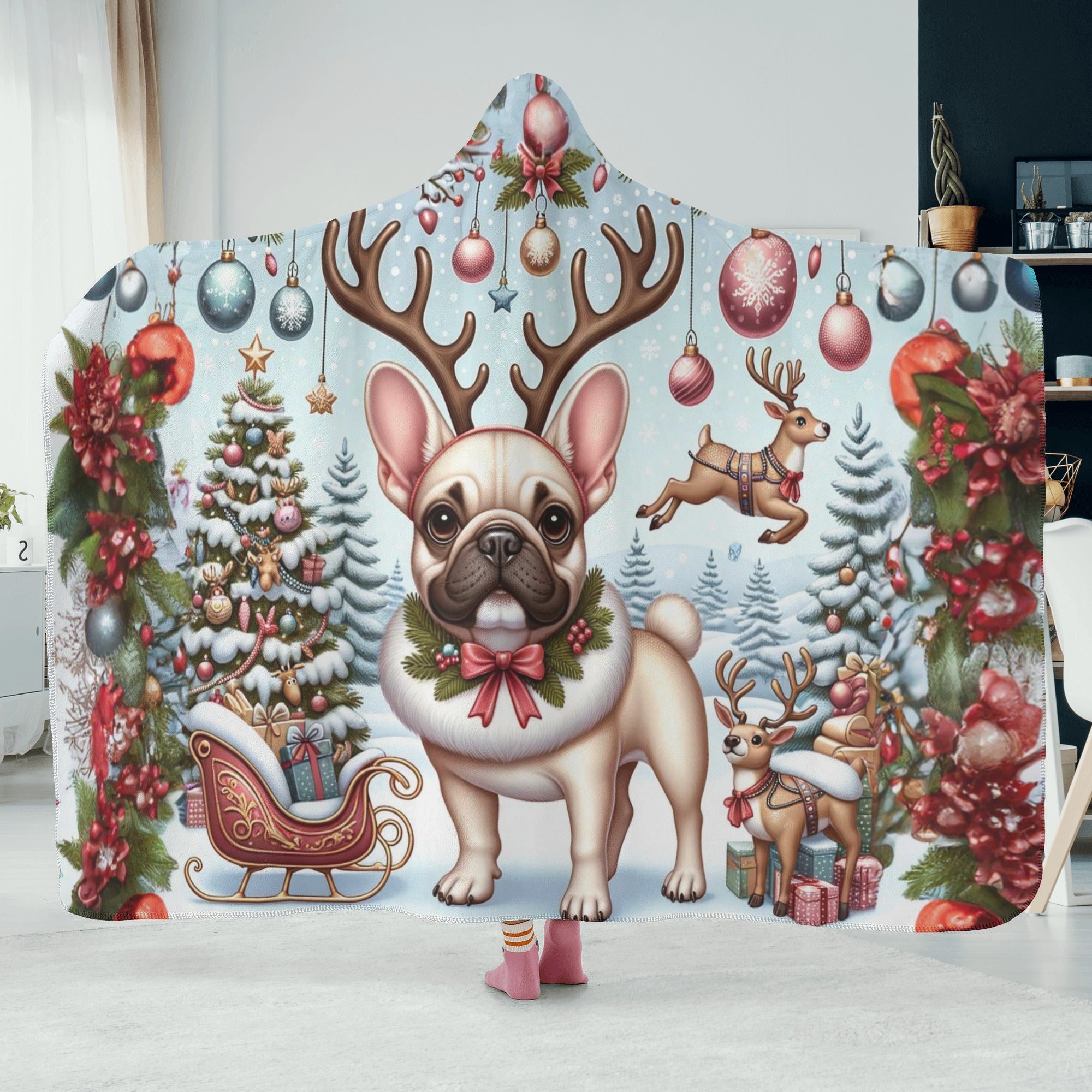 The Deer - Frenchie Lover Hooded Blanket Outdoor Style | Unique Design