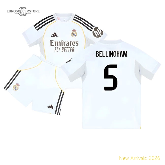 Top-Quality 2025-2026 Real Madrid Home Youth Kit (Bellingham 5)