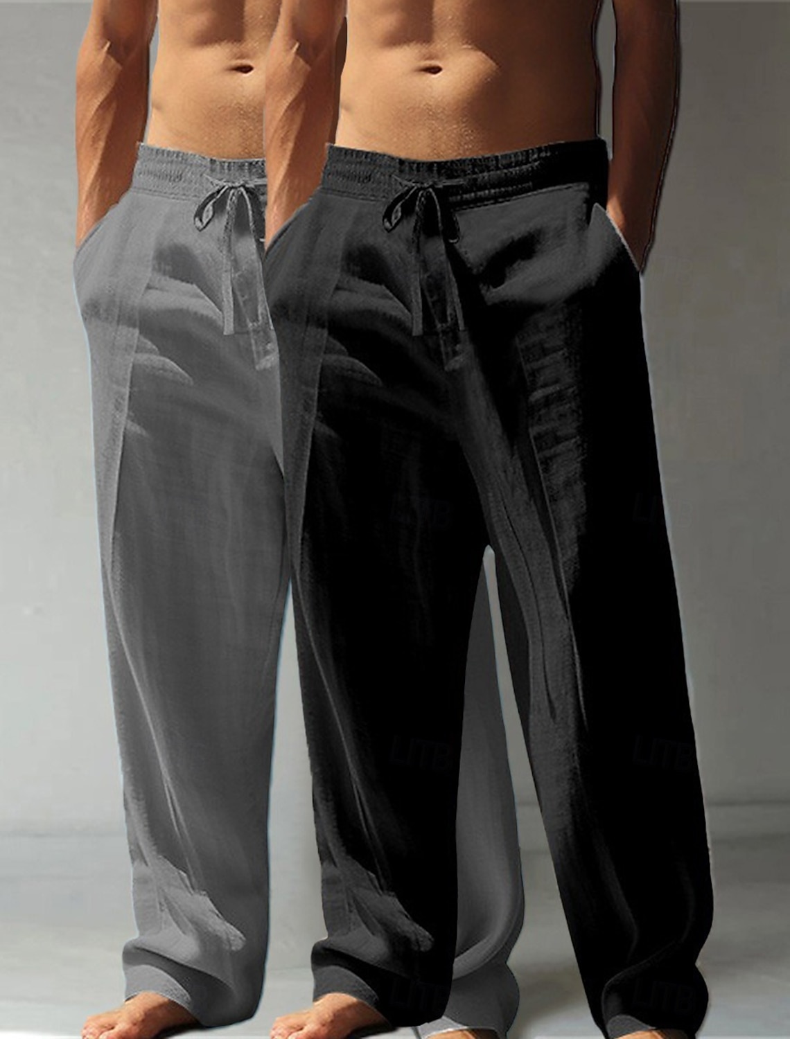 Men's Linen Pants Trousers Summer Pants Baggy Pants Beach Pants Drawstring Elastic Waist Straight Leg Plain Comfort Breathable Full Length Casual Daily Holiday Vacation Classic Style Green+Gray